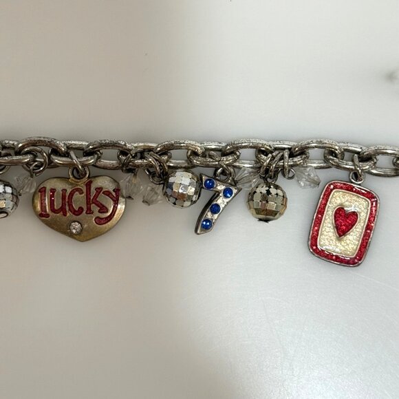 VTG AJMC Lucky Charm Bracelet Gambling Clover Lady Bug 7 Silve Tone Signed 7 in - Picture 7 of 11